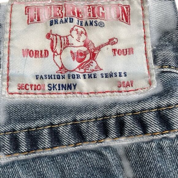 True Religion Skinny Old Multi Distressed Denim Jean Shorts Size 42 - Picture 6 of 7